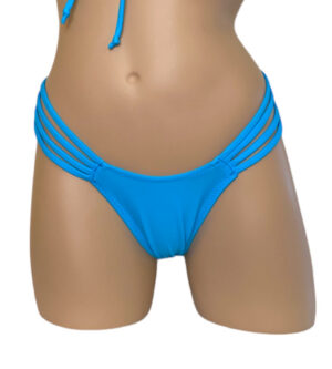 High cut strappy sides ruched back bikini bottoms in turquoise