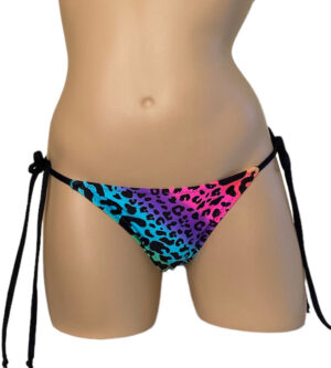 Low waist, tie side bikini bottoms in Rainbow animal print