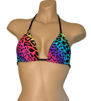 Triangle bikini top in rainbow animal print