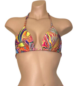 Triangle bikni top in retro vibe print front view