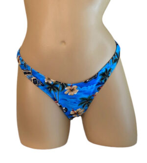 High cut cheeky bikini bottoms in vintage hawaii print
