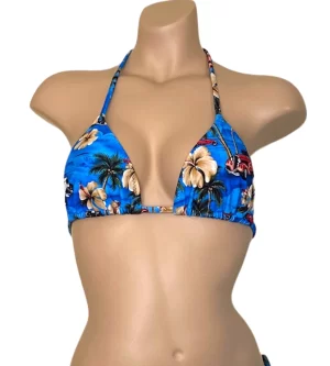 Triangle bikini top in vintage hawaii floral print front view