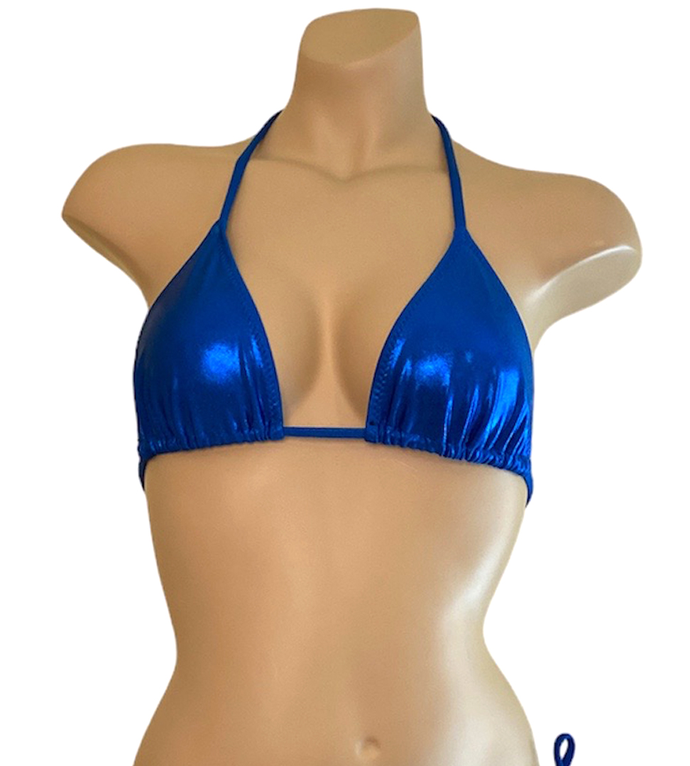Triangle bikini top in bright shimmery blue