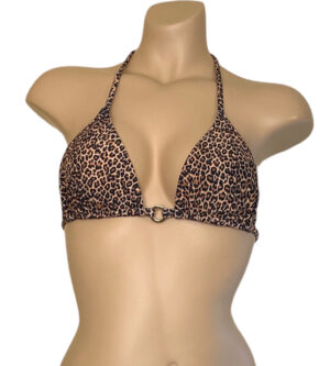 triangle top with gold ring detail at center in cheetah print