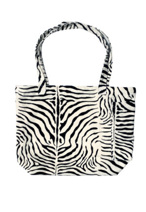 Zebra print beach bag in faux suede front view