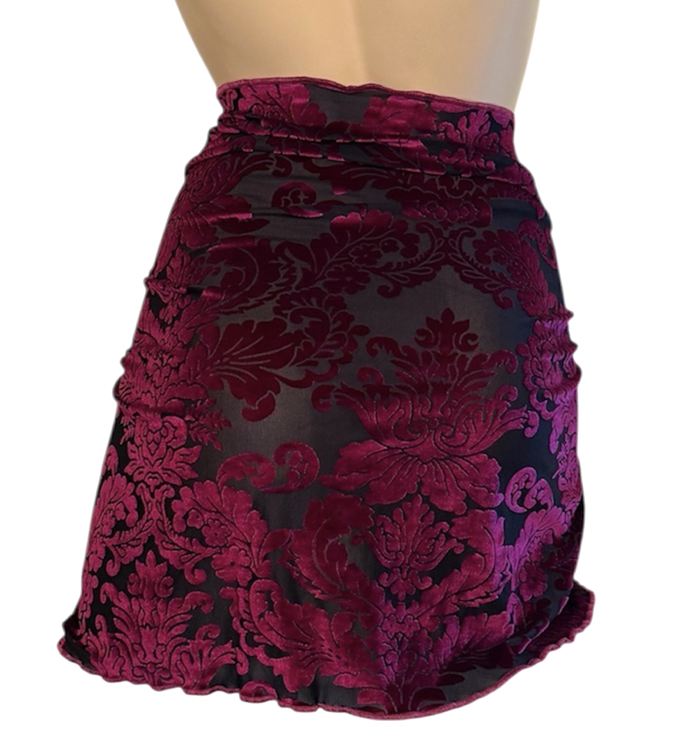 Floral stretch velvet bikini cover up wrap in claret back view