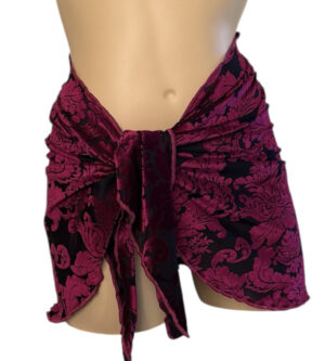 Floral stretch velvet bikini cover up wrap in claret