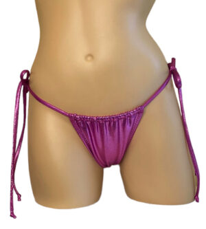 Adjustable cheeky tie side slider bikini bottoms in metallic pink