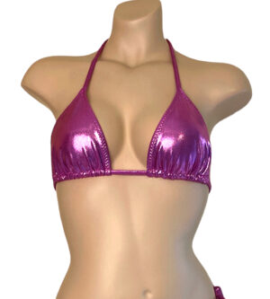 Triangle bikini top in metallic pink front view