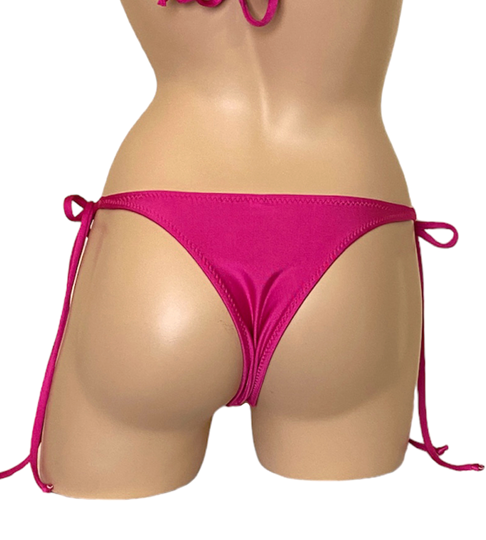 Low waist tie side extra cheeky bikini bottoms in Magenta back view