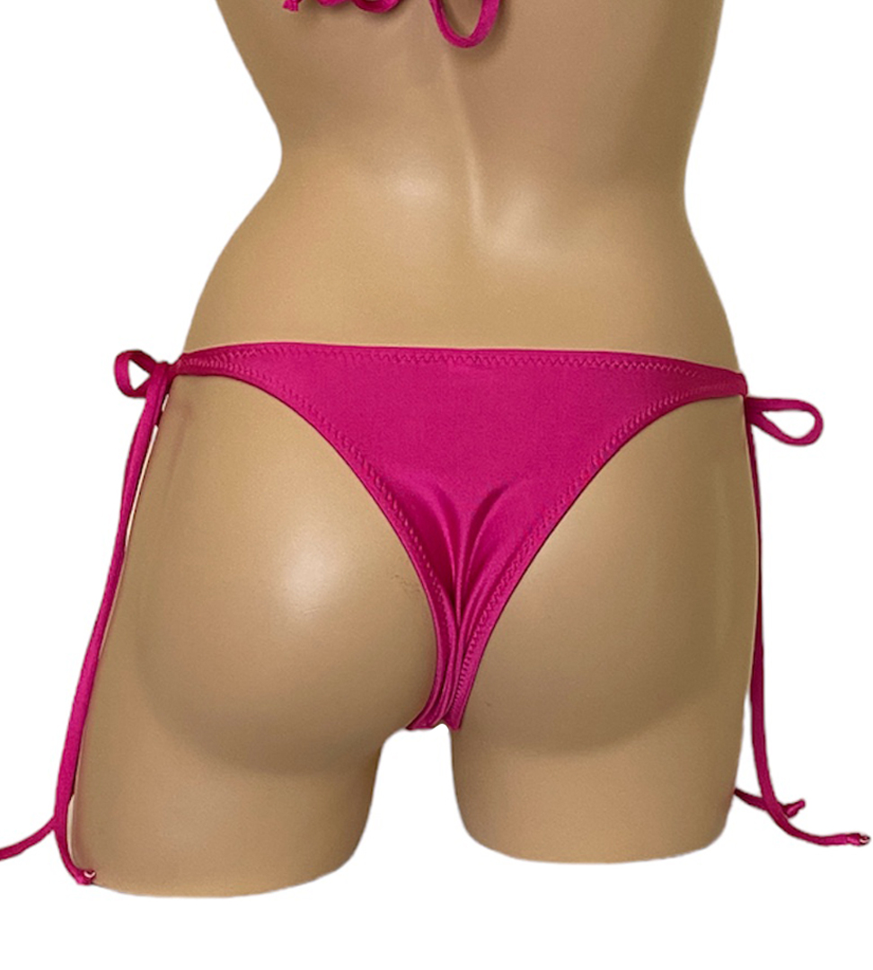 Low waist tie side extra cheeky bikini bottoms in Magenta back view