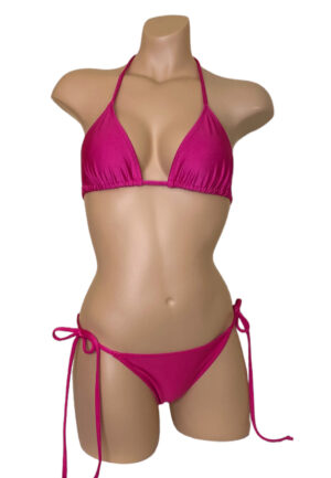 Low waist tie side extra cheeky bikini bottoms and classic triangle bikini top in Magenta