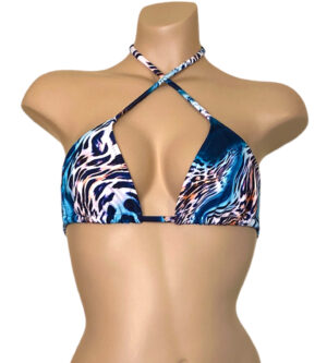 Aqua leopard triangle bikini top criss crossed