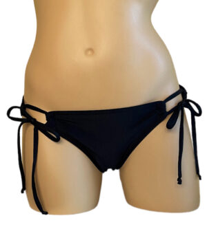 Low waist, loop tie side, moderate coverage bikini bottoms in black