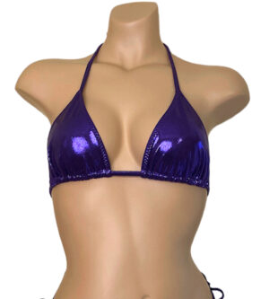 Triangle bikini top in metallic purple front view