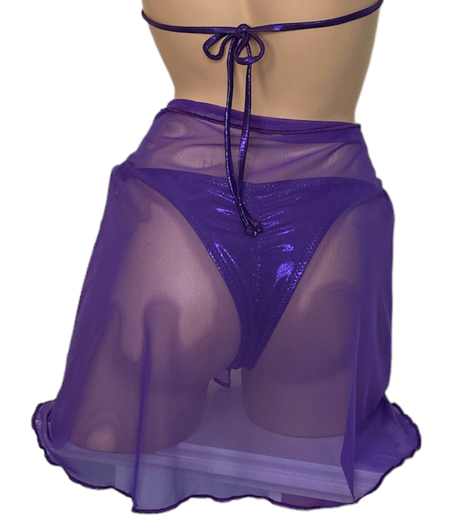 purple stretch mesh bikini wrap cover up back view