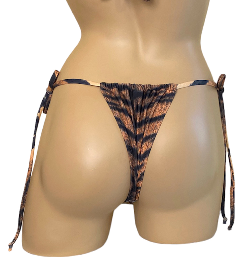 Adjustable slider bikini bottoms in tiger print back view