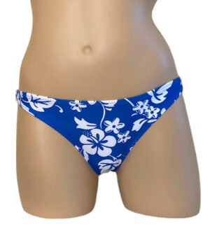 low waist hip hugging bikini bottoms in blue and white floral print