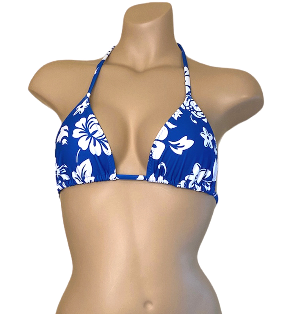 COLLUSION hibiscus floral print tie front triangle bikini top in blue -  MBLUE