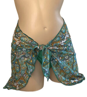 Green paisley bikini wrap cover up front view
