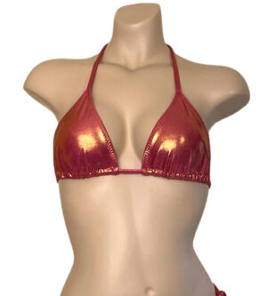 Triangle bikini top in metallic red sangria front view