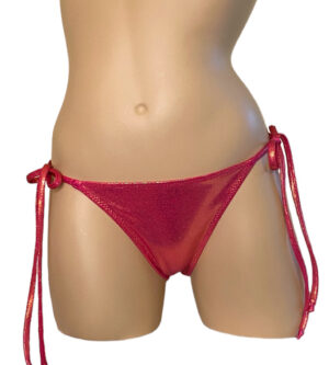Low waist tie side ruched wavy back bikini bottoms in metallic sangria