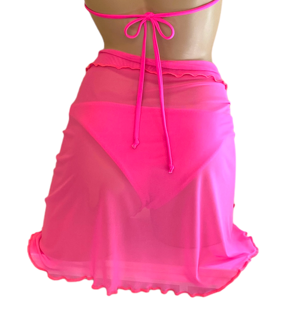 Hot pink bikini wrap cover up back view