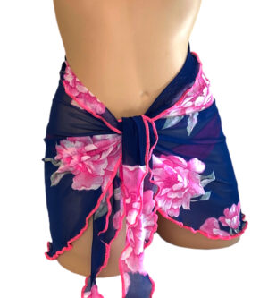 Navy pink floral bikini wrap cover up front view