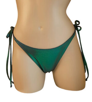 High hip, tie side, ruched back Kaiyo bikini bottoms in Mermaid Green