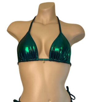 Triangle bikini top in Mermaid Green with gold sea turtle charm