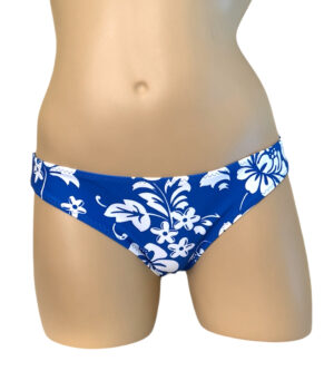 low waist sporty bikini bottoms in blue and white floral print