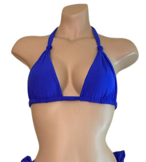 Knotted triangle bikini top in cobalt blue with comfort straps