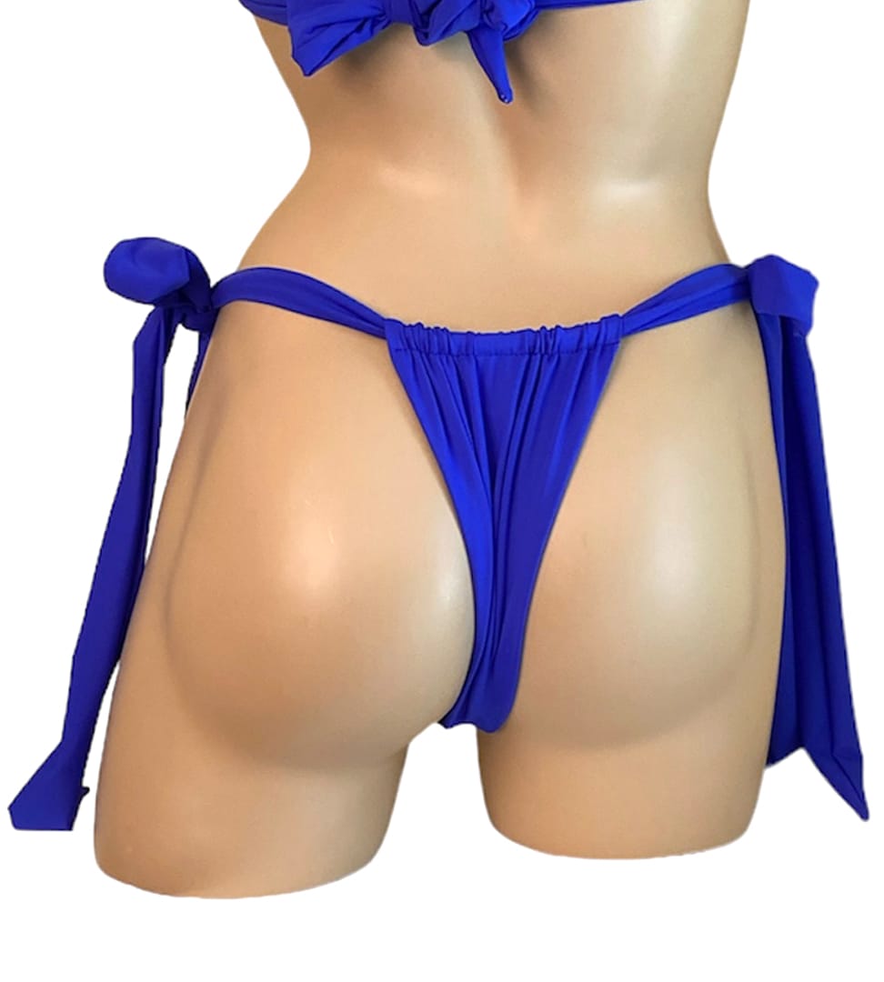 Devi tie side slider bikini bottoms in cobalt blue back view