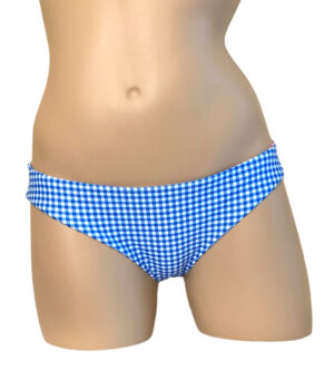 Reversible low waist cheeky bikini bottoms in blue and pink gingham print