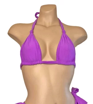 Knotted triangle bikini top in orchid pink with comfort straps front view