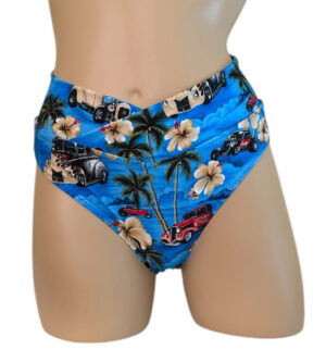 high waist v-front bikini bottoms in vintage hawaii print