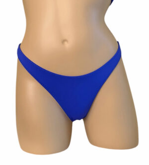 High cut ruched back cheeky bikini bottoms in cobalt blue