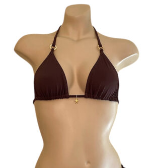 Triangle bikini top in mocha with gold rings and gold starfish charm