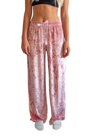 pink crushed velvet lounge pant with satin drawcord