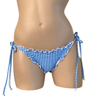 Ruffle tie side bikini bottoms in blue gingham print