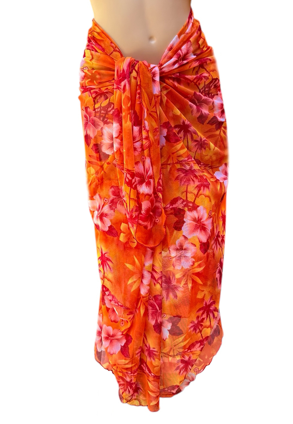 stretch mesh bikini wrap cover up in orange floral print