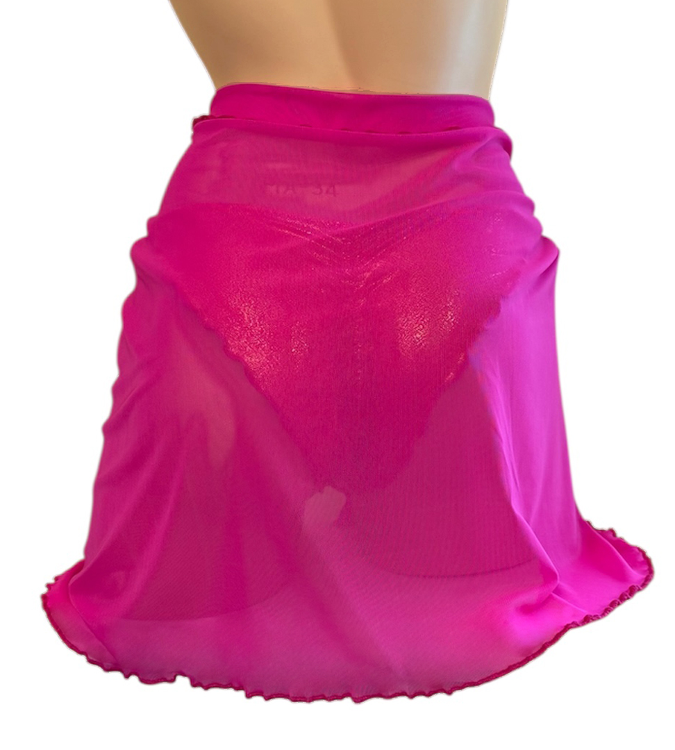 stretch mesh bikini wrap cover up in magenta back view