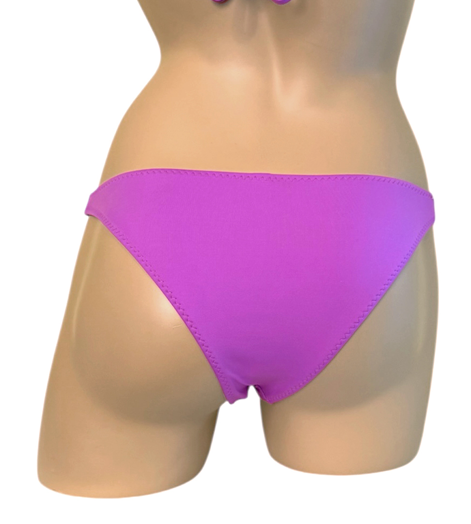 Low waist sporty bikini bottoms in orchid pink back view