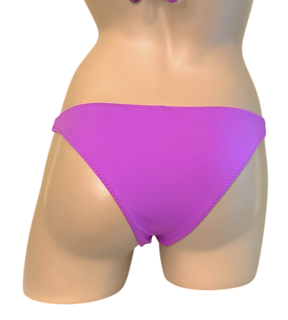 Low waist hip hugging bikini bottoms in orchid back view