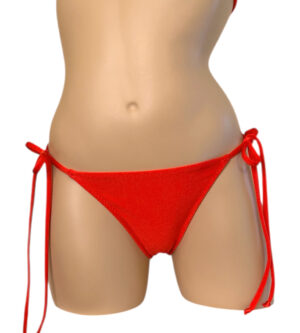 low waist tie side wavy back bikini bottoms in poppy red