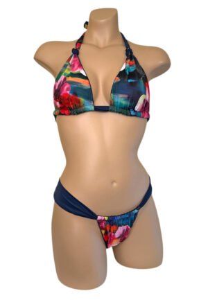 reversible slide style bikini bottoms and knotted triangle bikini top in waterlily print