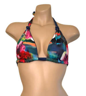 reversible knotted triangle bikini top in waterlily print