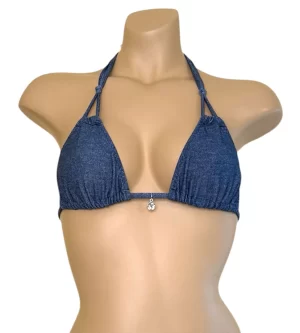 Denim triangle top with loop detail and silver charm
