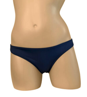 Low waist, moderate coverage bikini bottoms in indigo blue