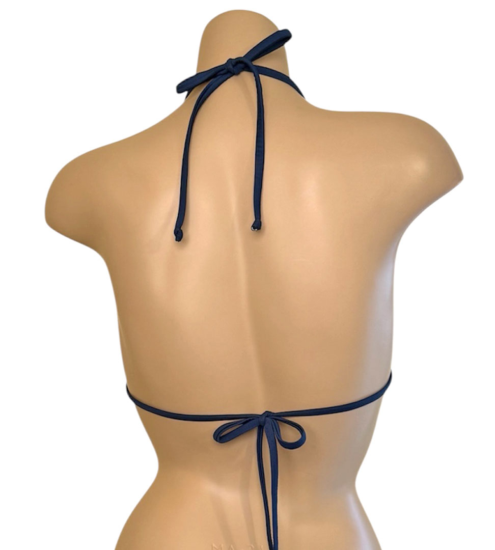 Classic triangle bikini top in indigo blue back view